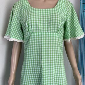 Vintage Green and White Gingham Dress Size XXS